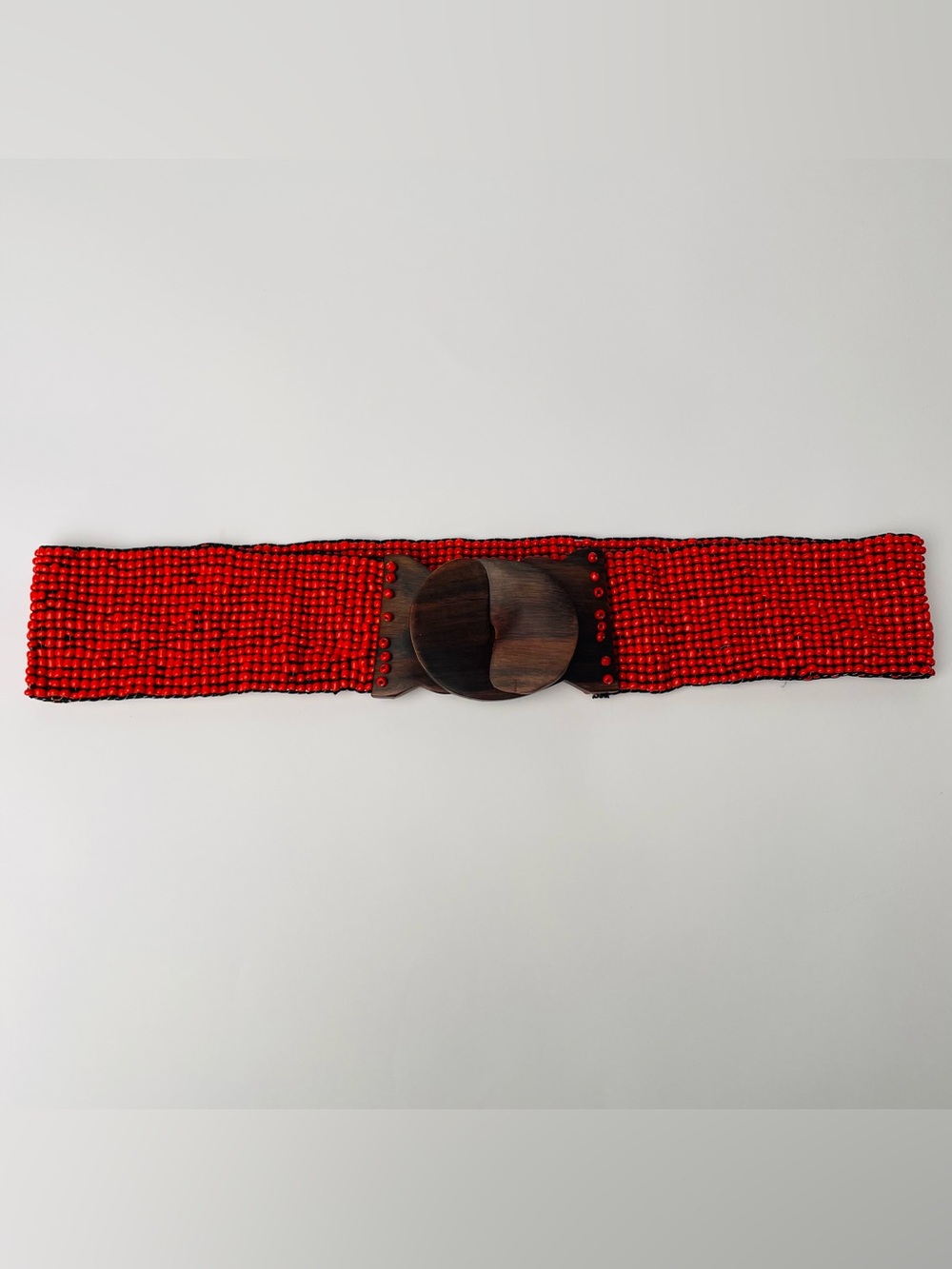 Red Orange Beaded Wood Stretchy Boho Belt